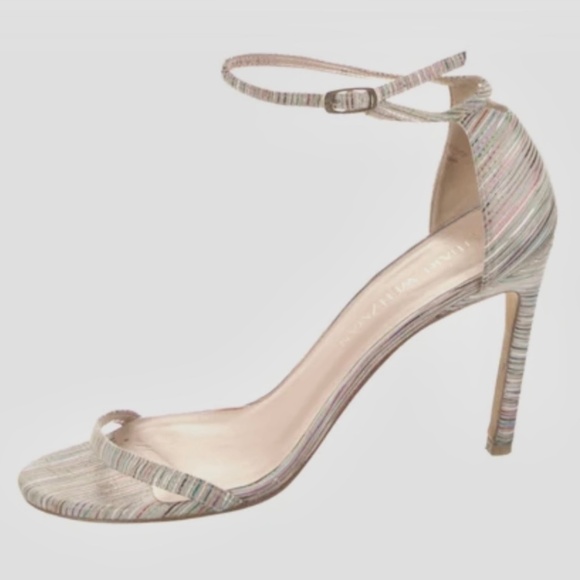 REVOLVExStuart Weitzman Nude Colorful stripes Heel Anklestrap sandales 6.5 - Picture 1 of 16